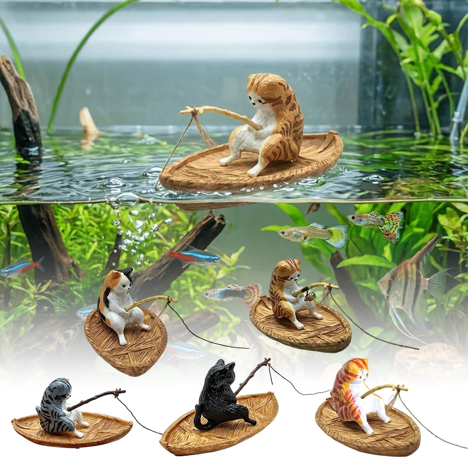 Aquarium Marina - クリエイティブな猫釣り船水槽飾り高品質樹脂製耐久性のある水槽庭園ホームオフィス造園屋外装飾