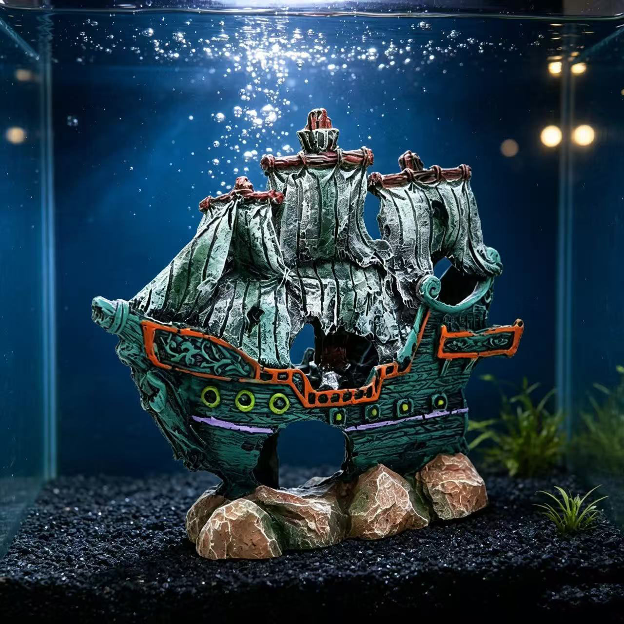 Aquarium Marina - 水槽用装飾品、レジン製沈没船オーナメント、水槽アクセサリー、装飾品