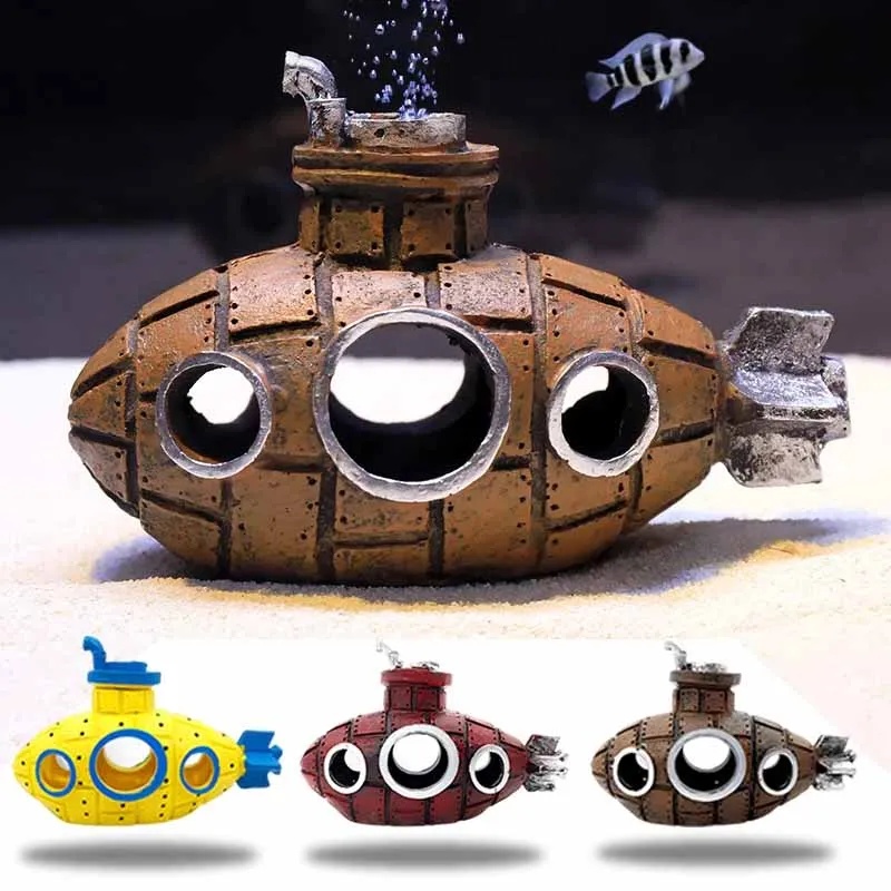 Marine Aquarium Hobby - 樹脂製潜水艦型オーナメント、水槽飾り、魚やエビの隠れ家、洞窟、水槽用造園アクセサリー