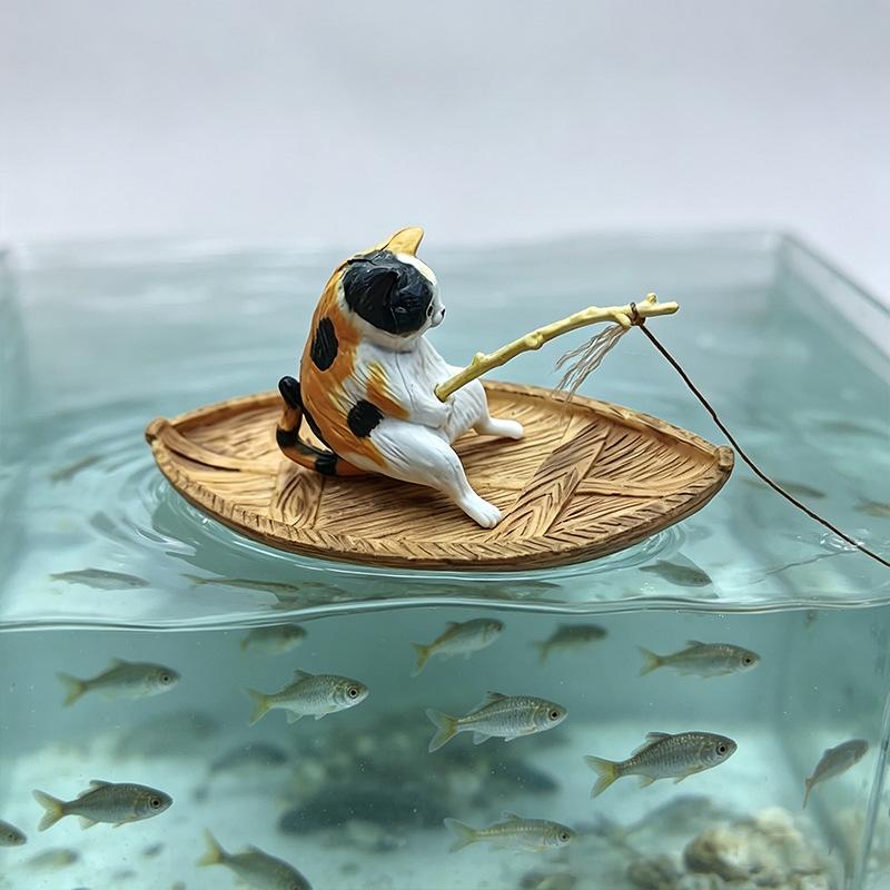 ペット用水槽装飾1個入りクリエイティブな樹脂製猫釣りボート - Aquarium Marina のレビューと価格