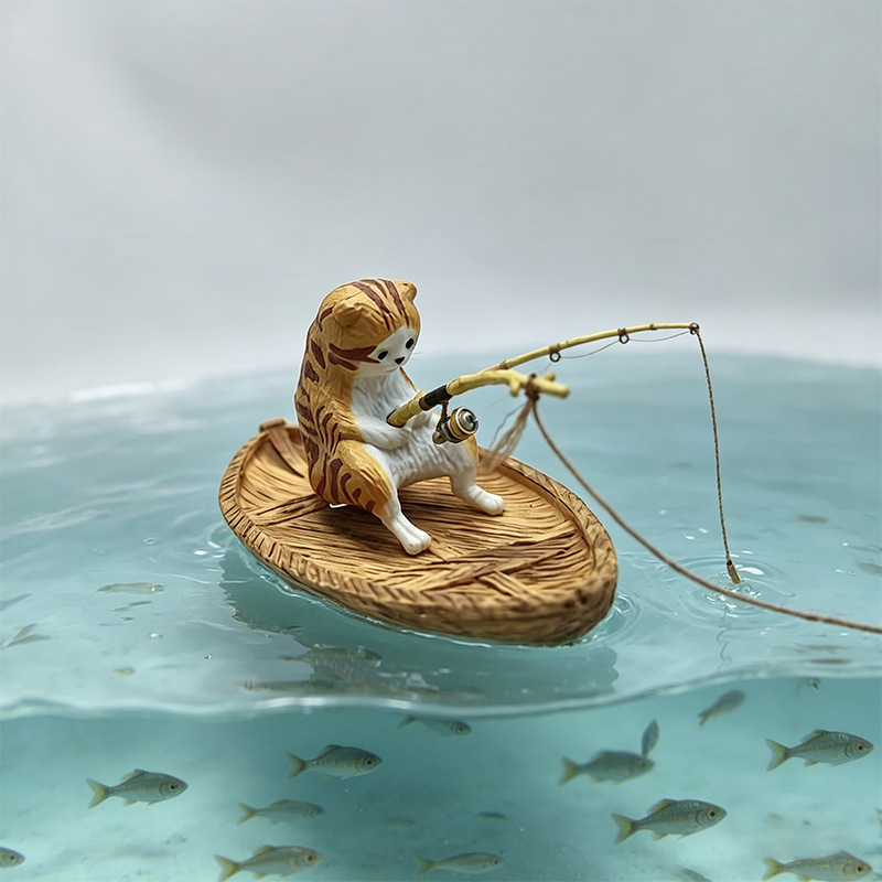 クリエイティブな猫の釣り船水槽飾り 高品質樹脂製 耐久性のあ - Aquarium Marina のレビューと価格