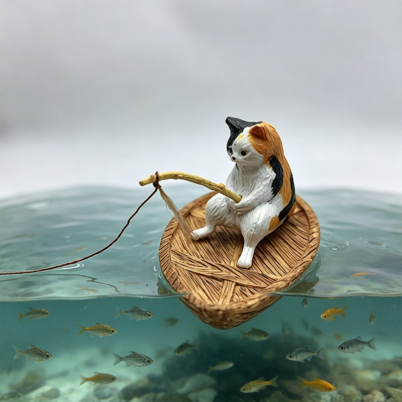 クリエイティブな猫の釣り船水槽飾り 高品質樹脂製 耐久性のあ - Aquarium Marina のレビューと価格