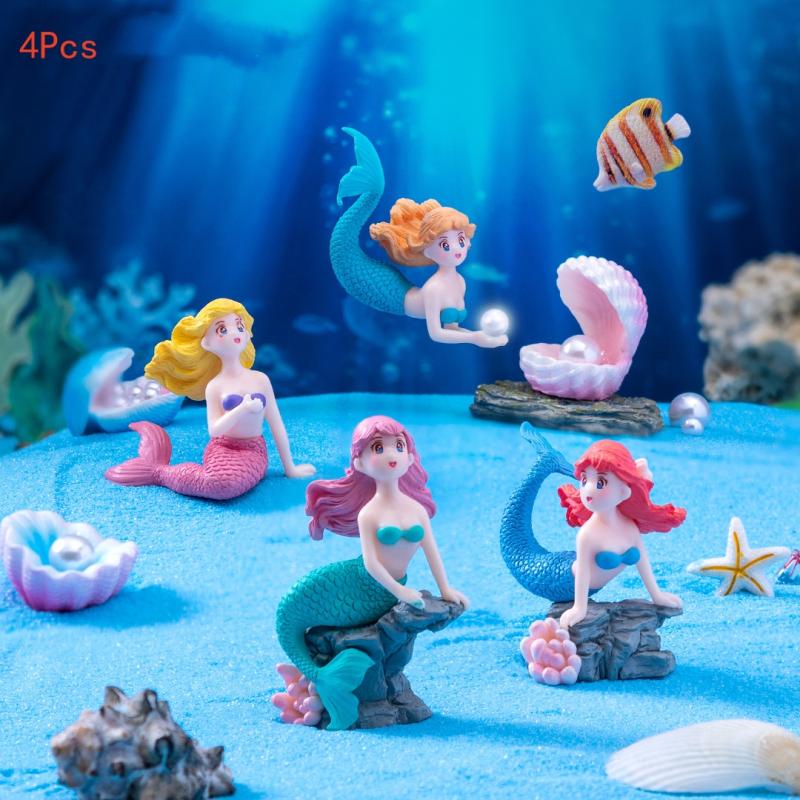 4 個のプラスチック水槽リトルマーメイドオーナメントミニチュ - Marine Aquarium Hobby のレビューと価格