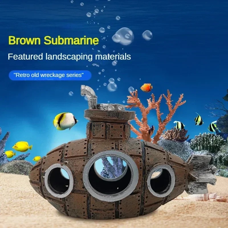 樹脂製潜水艦型オーナメント、水槽飾り、魚やエビの隠れ家、洞窟 - Marine Aquarium Hobby のレビューと価格