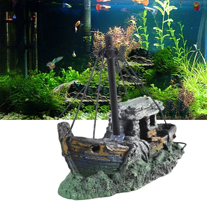 水族館沈没船装飾樹脂水槽装飾品隠れ家仙人 12.5*6*10 - Aquarium Marina のレビューと価格